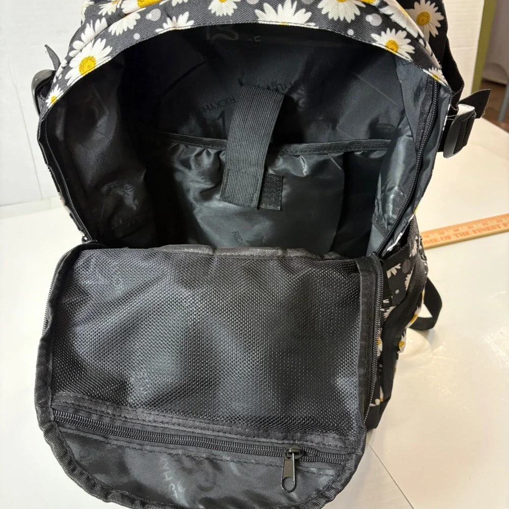 RickyH Daisy Backpack NWT Black Yellow White‎ Floral Laptop Sleeve School Bag